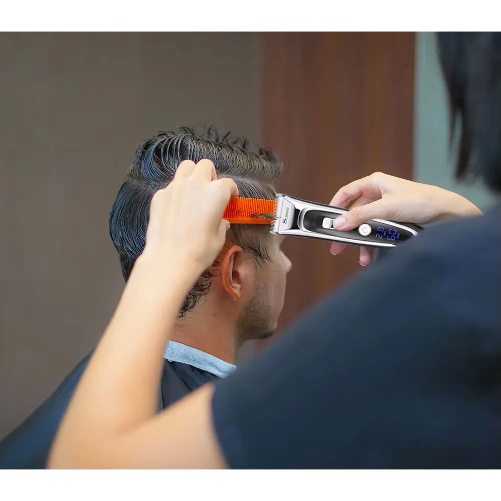 Surker المهنية الحلاق الكهربائية الشعر المتقلب LED عرض الرجال المقص التيتانيوم السيراميك شفرة آلة قطع الشعر مقص الشعر