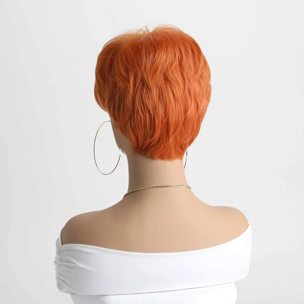 Short Synthetic Wig Woman Pixie Cut Natural Hair Wigs For Women Orange Wig With Bangs High Quality Woman Wigs on Clearance Sale