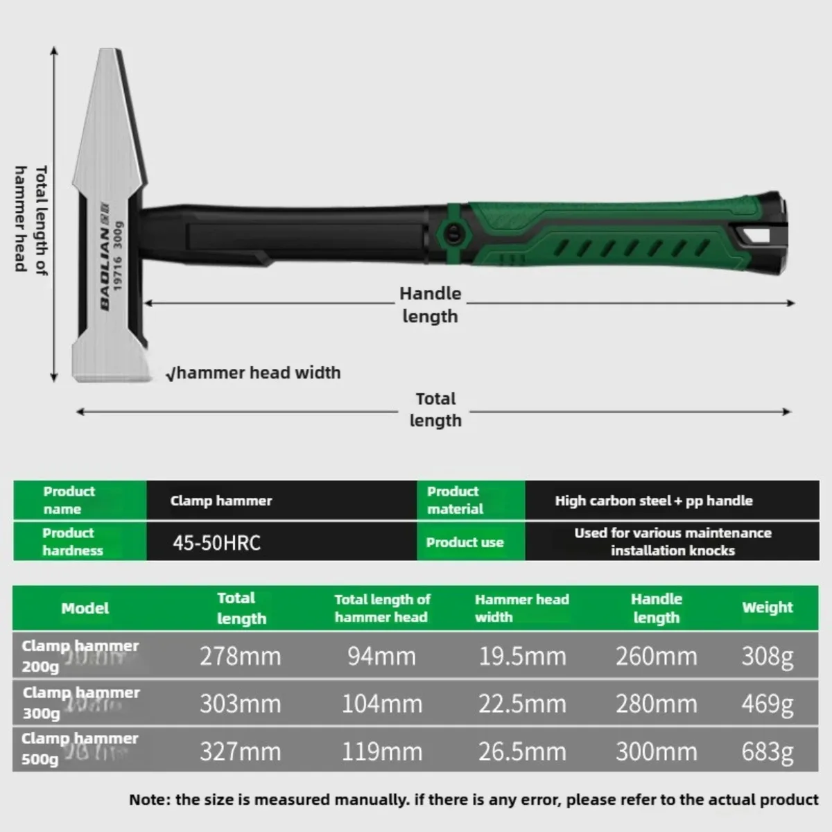 Hardware Tools, Building Decoration, Flat Head Hammer 200g, Plastic Coated Duckbill Hammer, Hammer Head 500g, Fitter Hammer view 6