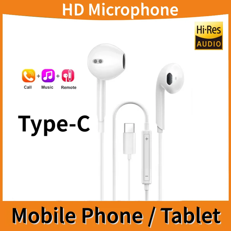 Type C Wired Earphones For in-ear iPhone 17 16 15 Max Xiaomi 14 13 12 11 Pro Headphone Headset Huawei Samsung Phone Tablet