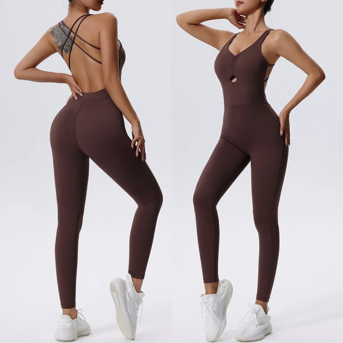 

Йога-комбинезон с встроенными чашечками, быстросохнущий, женский, с перекрестной спинкой, без рукавов, с открытой спиной, длинные брюки, ромпер.