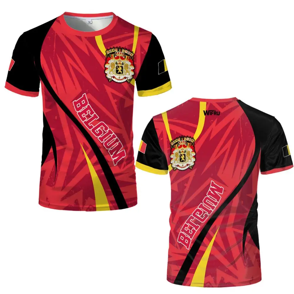 Belgium National Flag Coat Of Arms T-Shirt Men Women Unisex Country Pride Graphic Tee Casual Sport Top Football jersey Summer