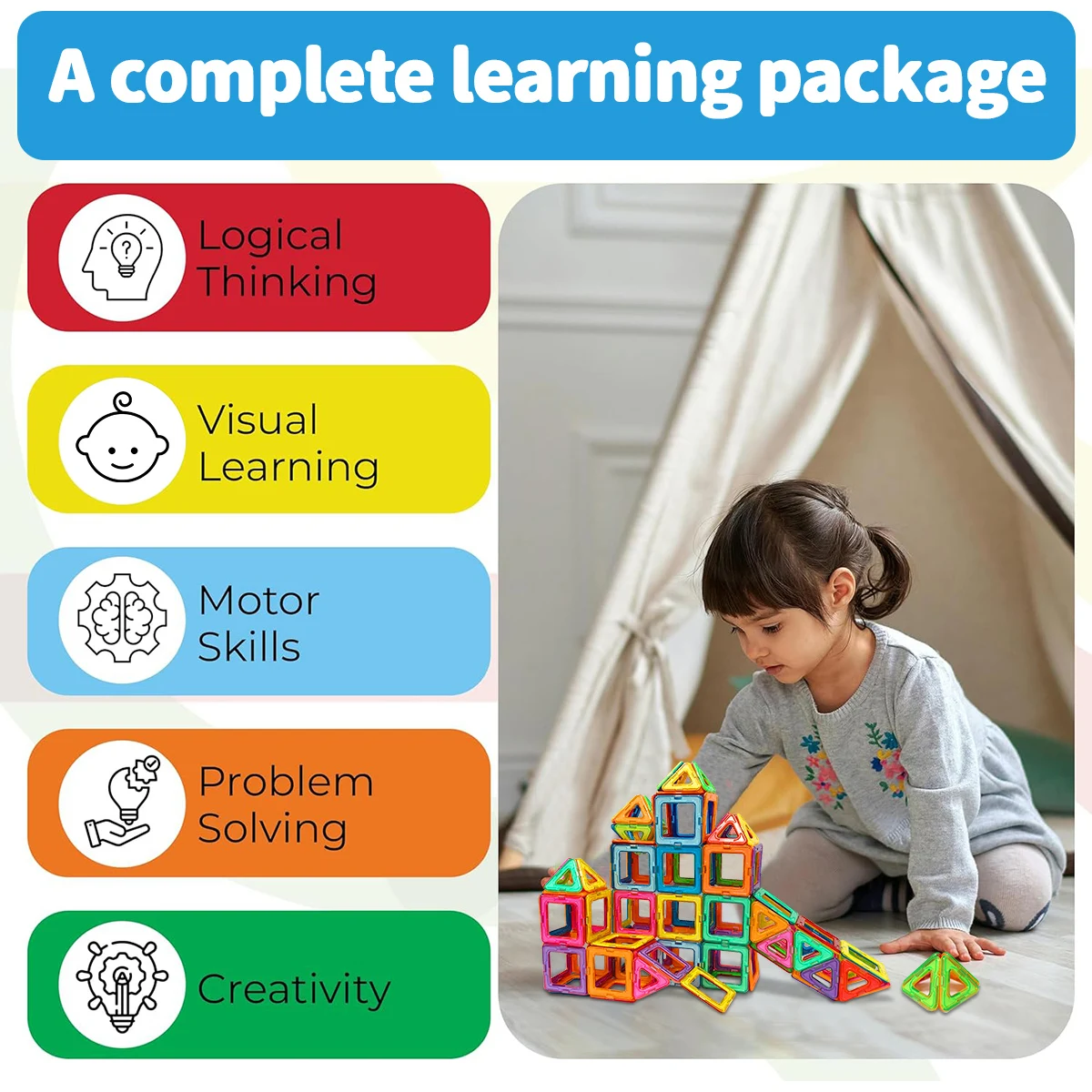 100 SZT. Magnetyczne Klocki Konstrukcyjne - Zestaw Edukacyjny 3D STEM dla Dzieci Chłopców Dziewcząt Prezent Magnetyczne Klocki Konstrukcyjne