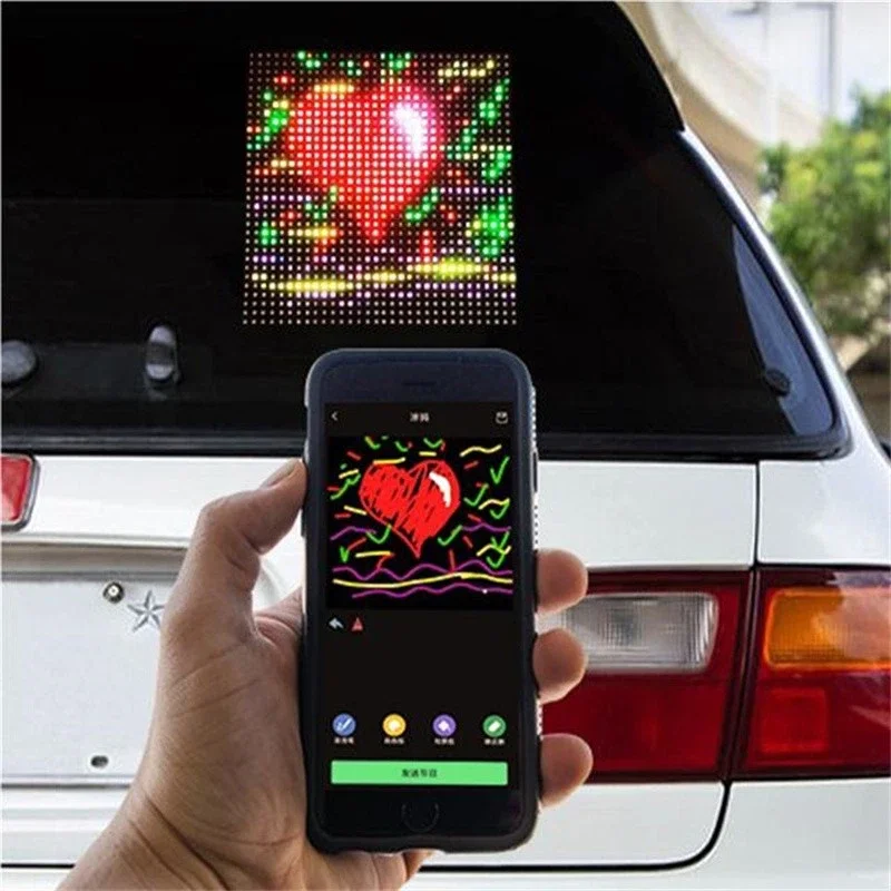 Smart APP Programmabile Scorrimento Testo Animazione Pixel LED Display pubblicitario Segnale luminoso per auto Controllo Bluetooth USB 5V