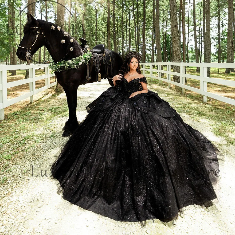 

Изысканные платья Quinceanera с блестками, 2025 г., тюль с открытыми плечами, милые бальные платья для дня рождения 15, индивидуальное платье, 15 años azul