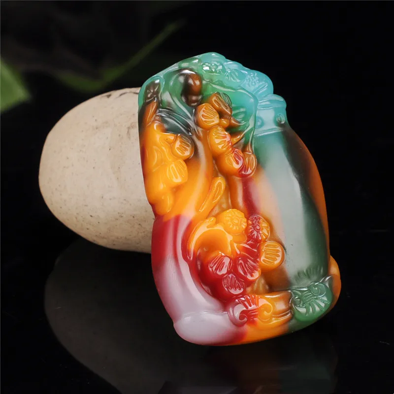 Natural Xinjiang Hotan Colorful Jade Vase Pendant for Men and Women