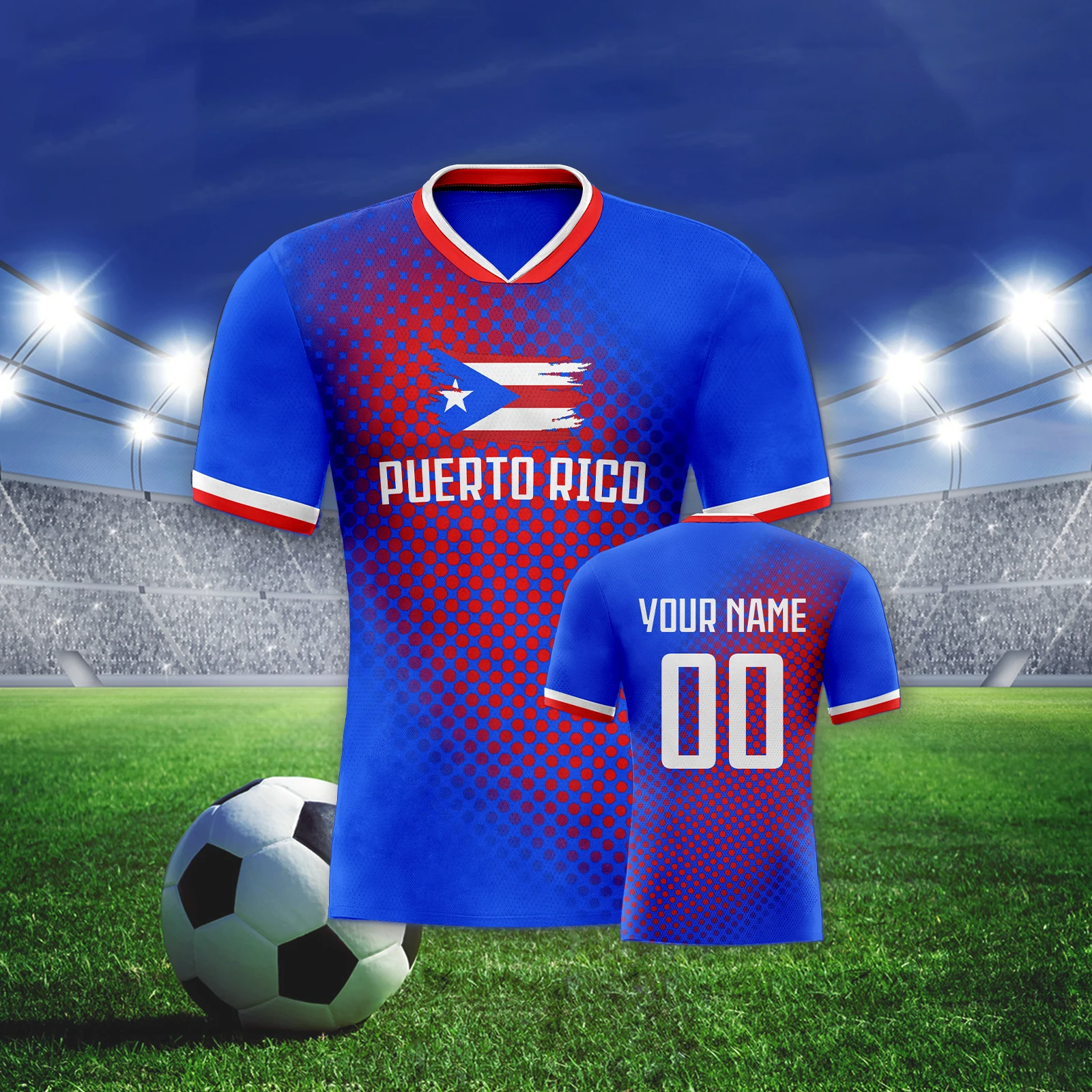 Custom Puerto Rico Football Jersey Personalized Name Number Quick-Dry Soccer Team Uniform Shirt Men Women Youth Fans Gift