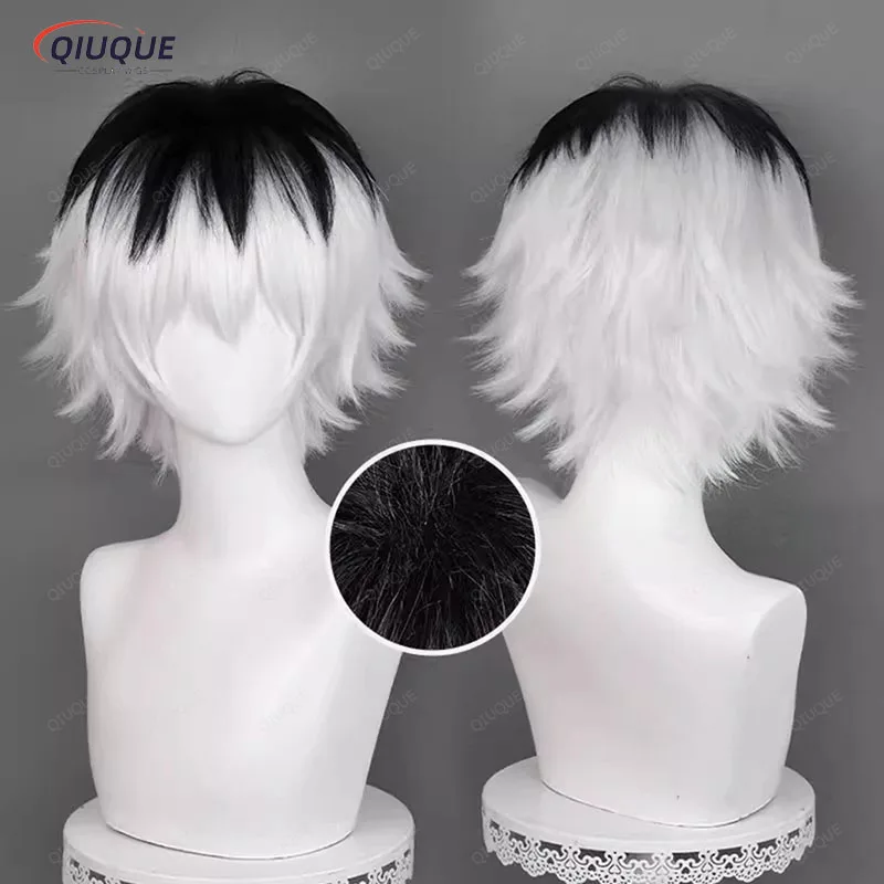 Sasaki Haise Cosplay Wig  Short Frizzy Silver White Black Wig Cosplay Anime Cosplay Wigs Heat Resistant Synthetic Wigs + Wig Cap