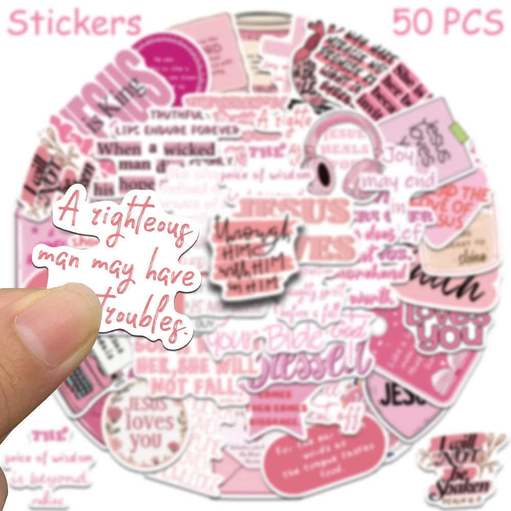50pcs Pink Bible Jesus Graffiti Stickers Decals For Phone Laptop Notebook Suitcase Skateboard DIY Cartoon Aesthetic Stickers