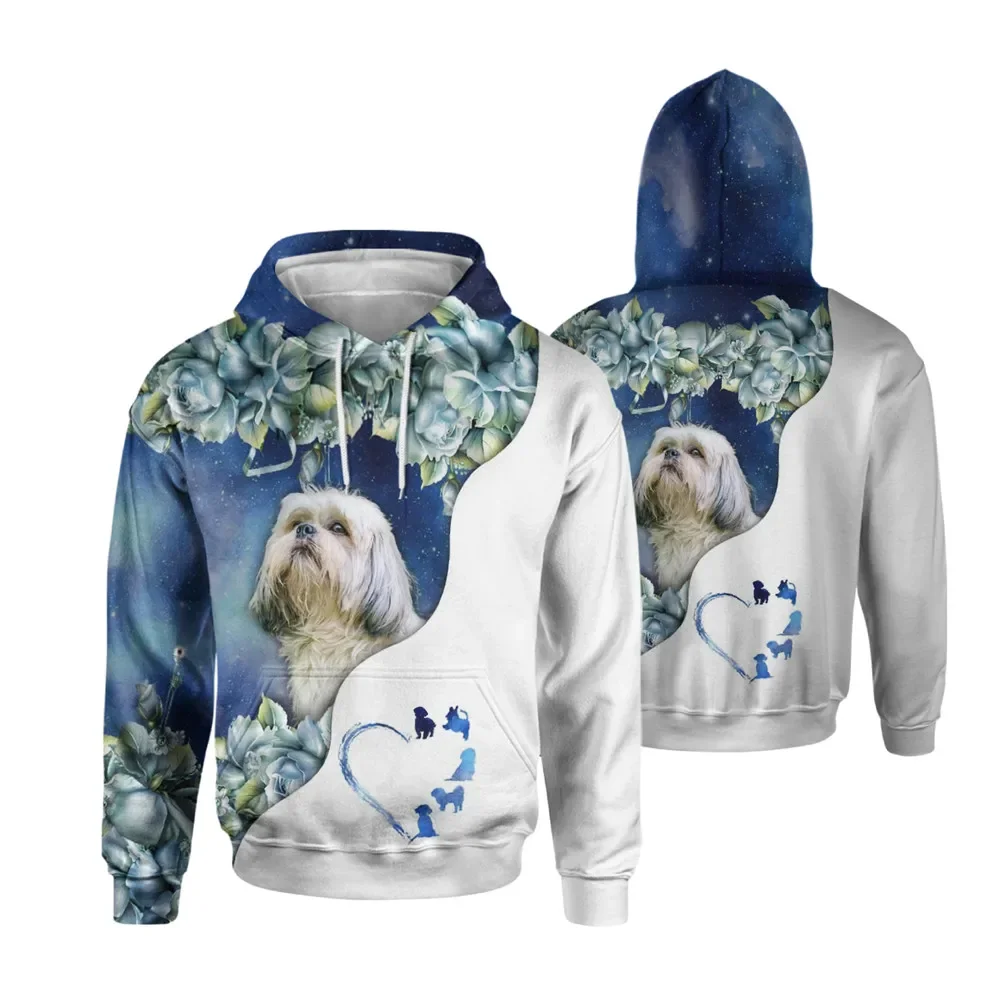 HX Graphic Flowers Men Hoodies Animals Dogs Shih Tzu Men Clothing Unisex Casual Hoodie Unisex Harajuku Pullovers