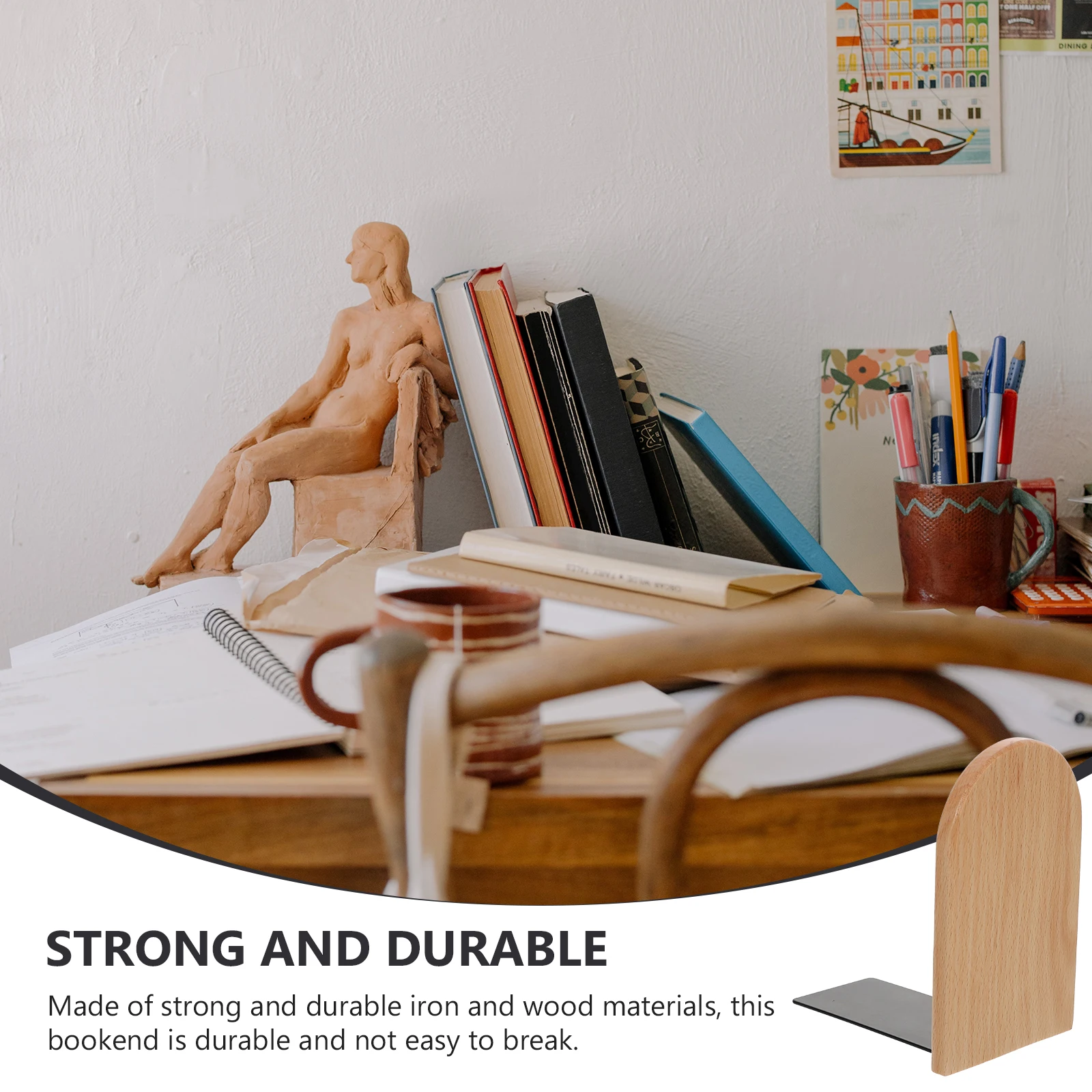 

Wooden Bookends Solid Wood Book Supports for Office Desktop Iron Wood Design Simple Style Home Decor Storage ganization