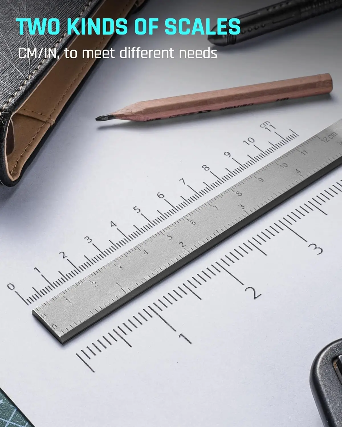 Titanium Straight Edge Ruler in Both CM & INCH12cm Scale Metal Ruler, Measuring Ruler Tool for Quilting Sewing Drafting