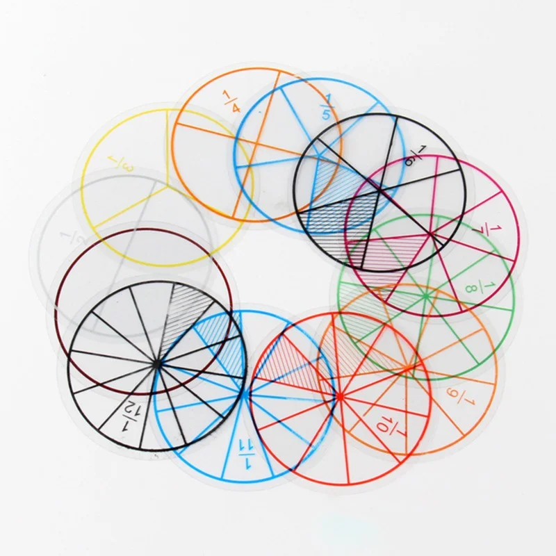 12pcsMath Fractions Circles Toy Plastic Numbered Fractions Circles Math Chips Mathematics Number Toy  8cm