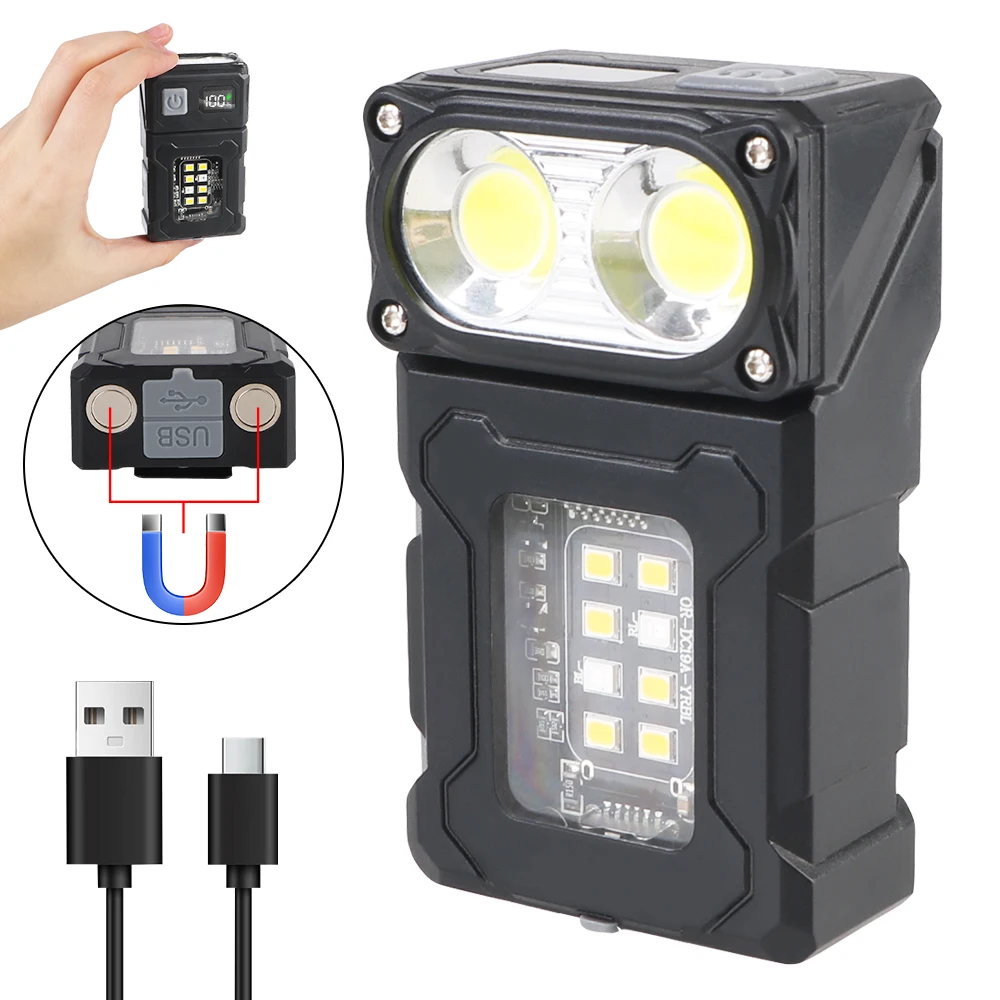

Portable Side Lamp Multifunctional USB Rechargeable Hiking Camping Working Adjustable Angle Flashlight Emergency Light