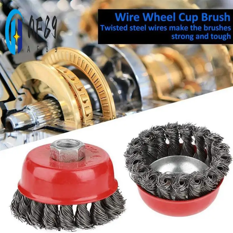 

AF89-4-Piece Set Of 75Mm/100Mm Wire Wheel Cup Brush Kit, Suitable For Internal Teeth Of Angle Grinder M14.