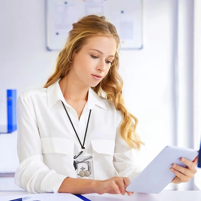 3 Pack Transparent Card Cover With Lanyard,Clear Waterproof Card Holder Lanyards For Id Badges And Keys