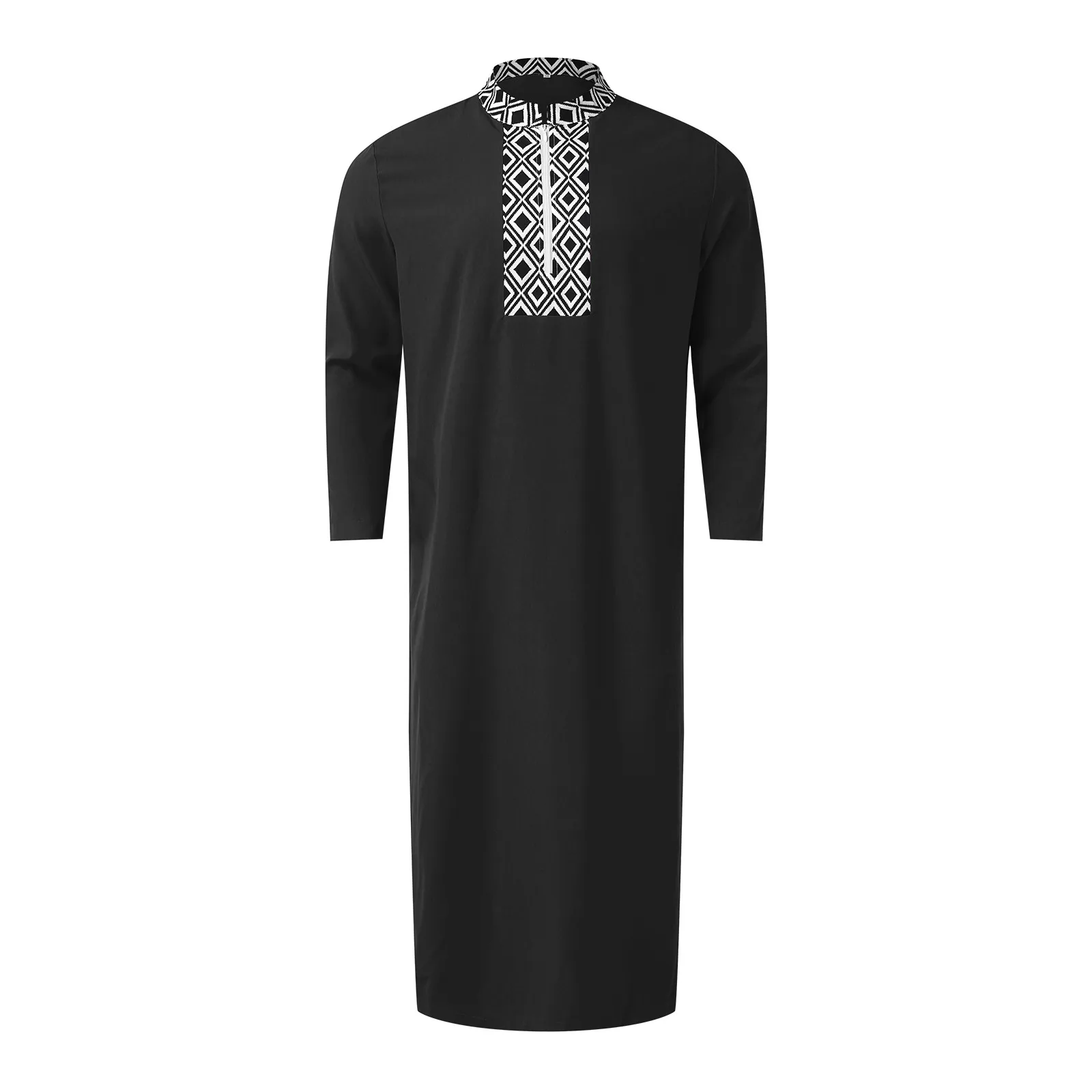 Patchwork Mens Jubba Thobe Muslim Arabia Zipper Long Sleeve Pocket Loose Prayer Robe Middle Eastern Musulmane Malaysia Kaftan