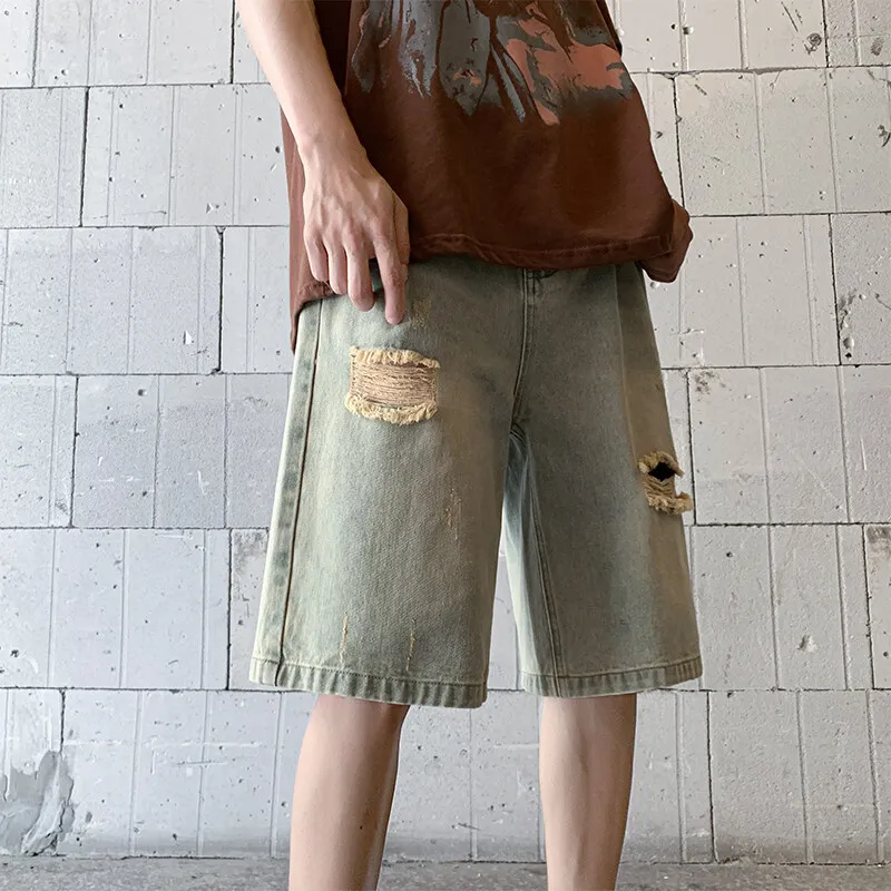 Spodenki jeansowe w trudnej sytuacji męskie Vintage Wash Ripped Design Casual Summer Streetwear Destroyed Jeans Modne męskie spodenki
