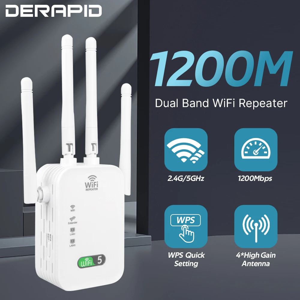 1200Mbps Dual Band WiFi Repeater Wireless Signal Extender 2.4G 5GHz Wi-Fi Amplifier Router Long Range Signal Booster For Home