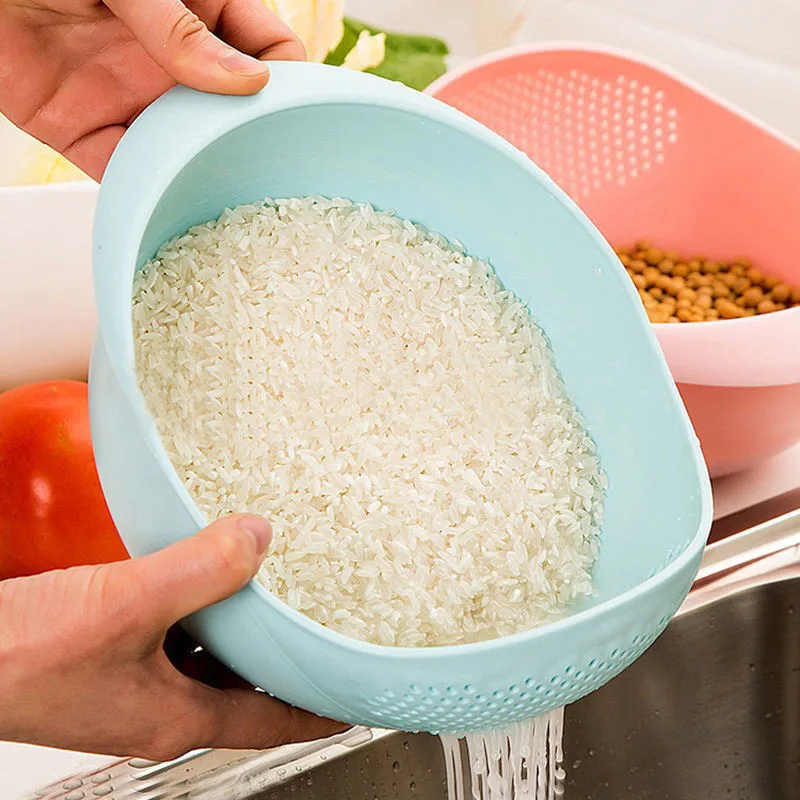 Plastic Rice Sieve Colander Kitchen Drain Basket With Handles Rice Bowl Strainer Basket Vegetable Sink Drain Basin Kitchen Tools