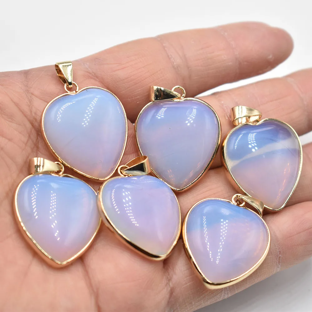 wholesale 10pcs/lot 2023  good quality opal stone gold color side heart pendant 25mm for jewelry making free shipping