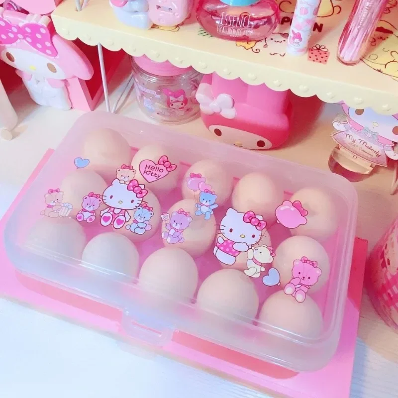 Hello Kitty Anime Kawaii Sanrio Ins Fashion Storage Egg Box Covered Cute Cartoon Plastic Sealed Egg Efrigerator Case Gifts