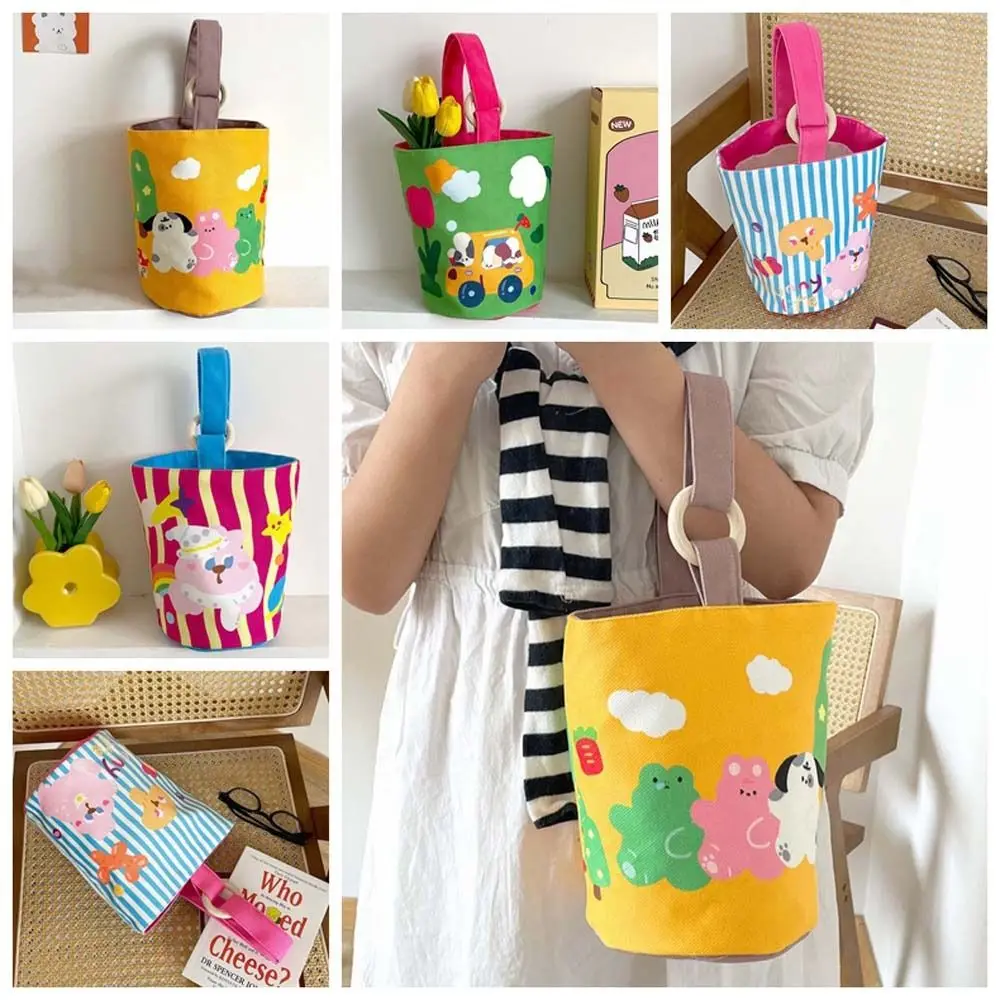 

Letter Canvas Rabbit Bucket Bag Star Stripe Cartoon Animal Tote Bag Large Capacity Korean Style Dog Print Handbag Outdoor