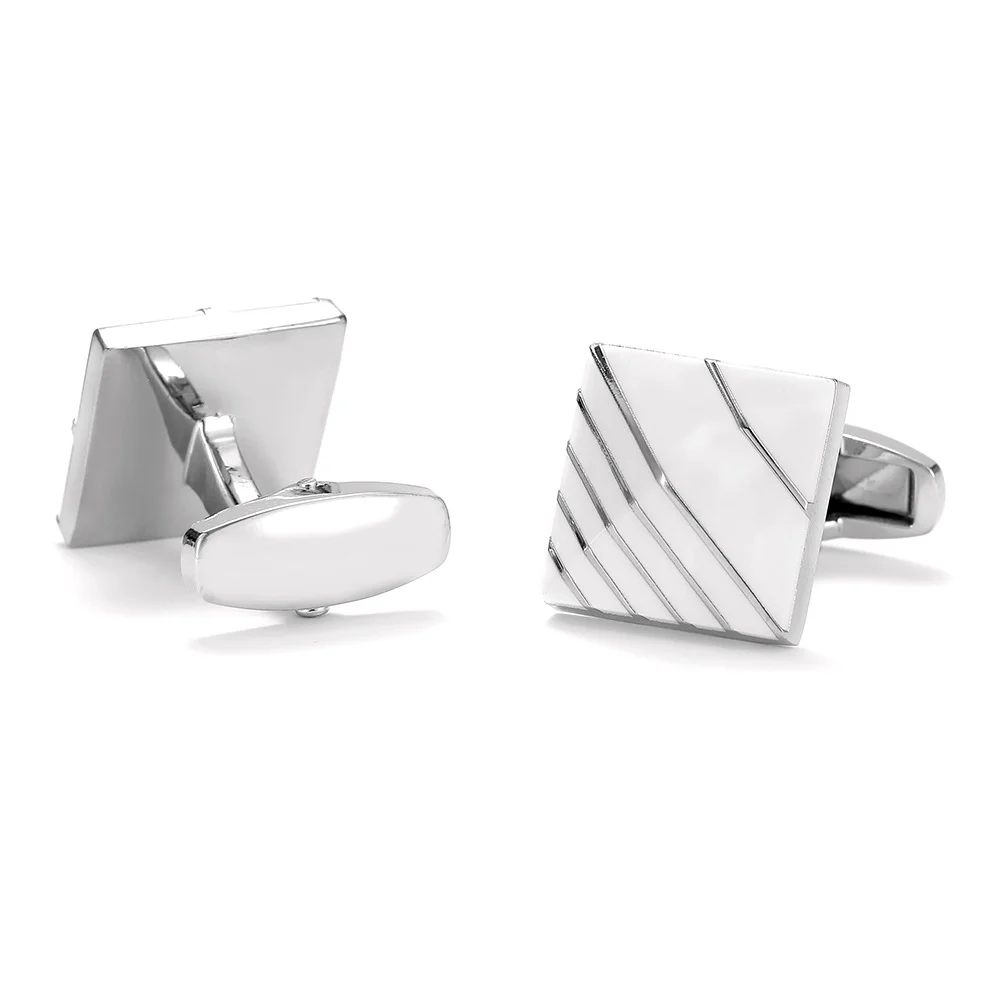 Men's Silver Geometric Stripe Cufflinks Simple French Square Silver Inlaid Shirt Cufflinks Business Dress Shirt Cuff Accessories