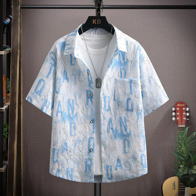 Short Sleeve Ice Silk Printed Casual Shirt Men's Summer Fashion 2025 New Style Half Sleeve Shirt Jacket Loose Fit Lightweight