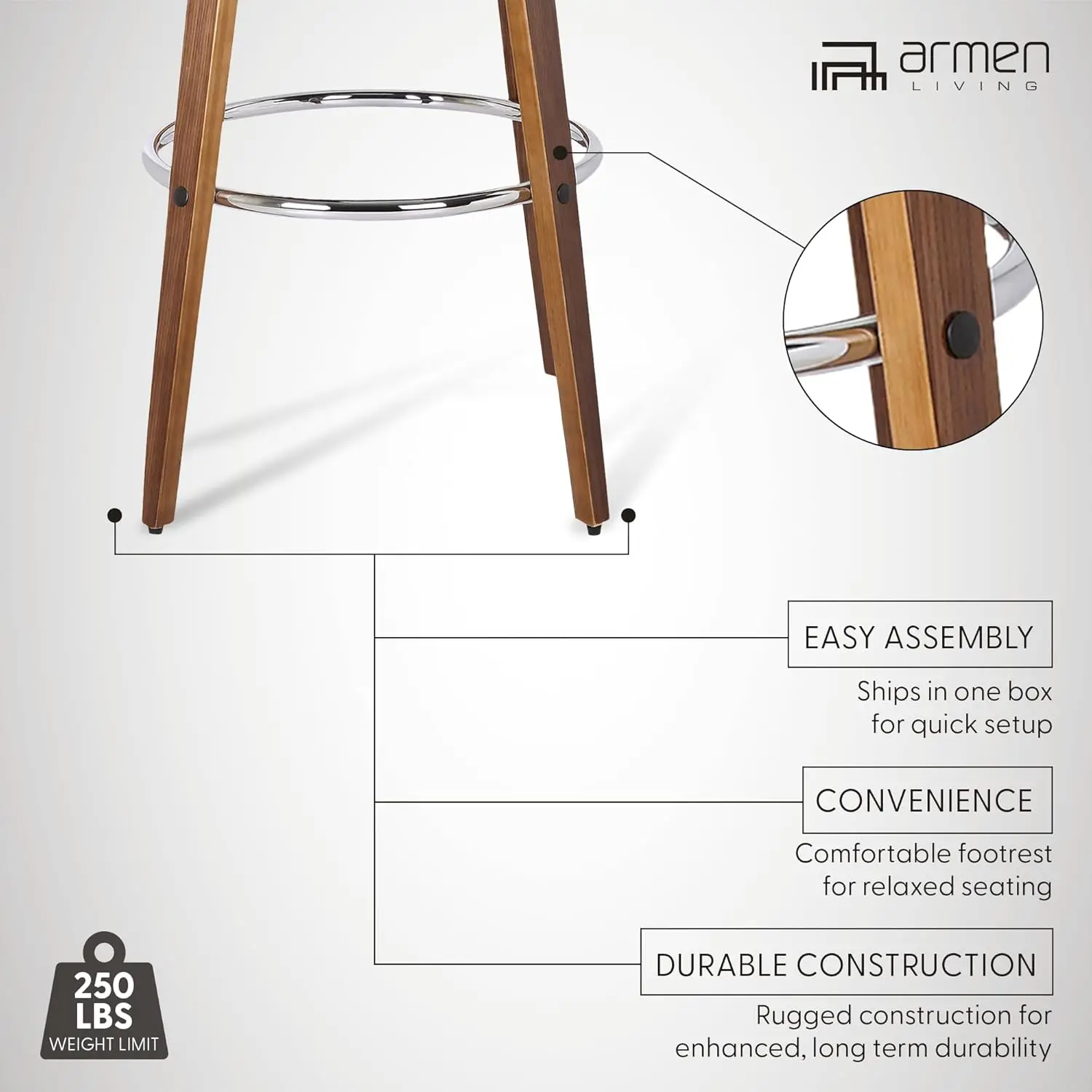 26" Counter Height Swivel Bar Stool with Gray Faux Leather Seat and Walnut Wood Base