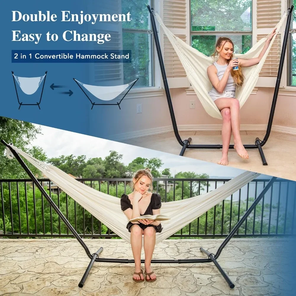 2-in-1 Hammocks Hammock Chair with Stand, 475 Lbs Capacity, Heavy Duty Two Person Hammock with Stand, Patent Pending