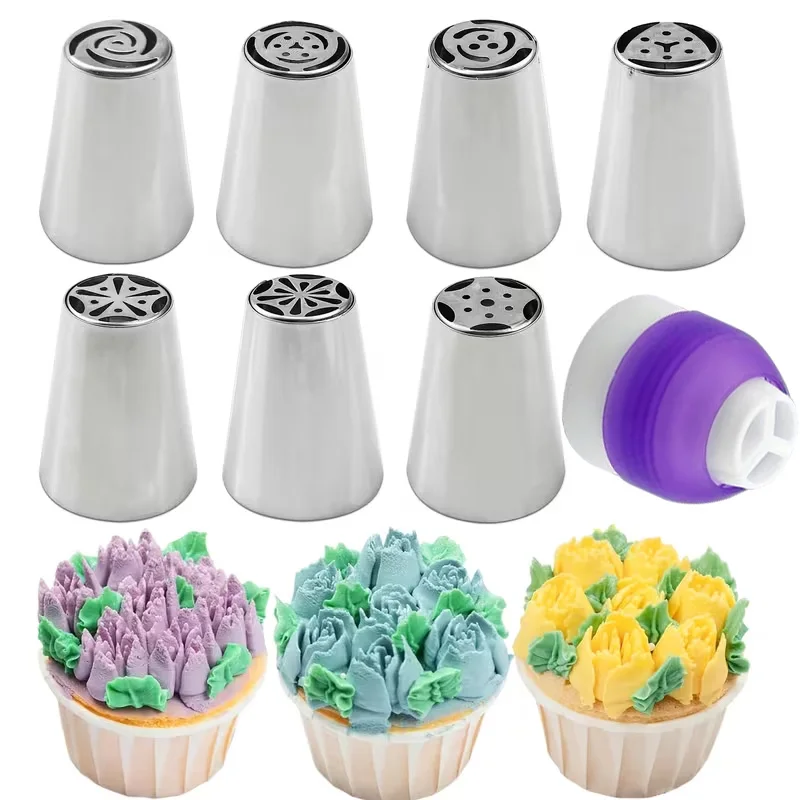 7Pcs Russian Piping Tips, Cream Pastry Tips, 1 Conversion Adapter, for Cake Decoration, Durable and Easy to Clean, Perfect for Home Baking and Professional Use, Cake Decorating Supplies