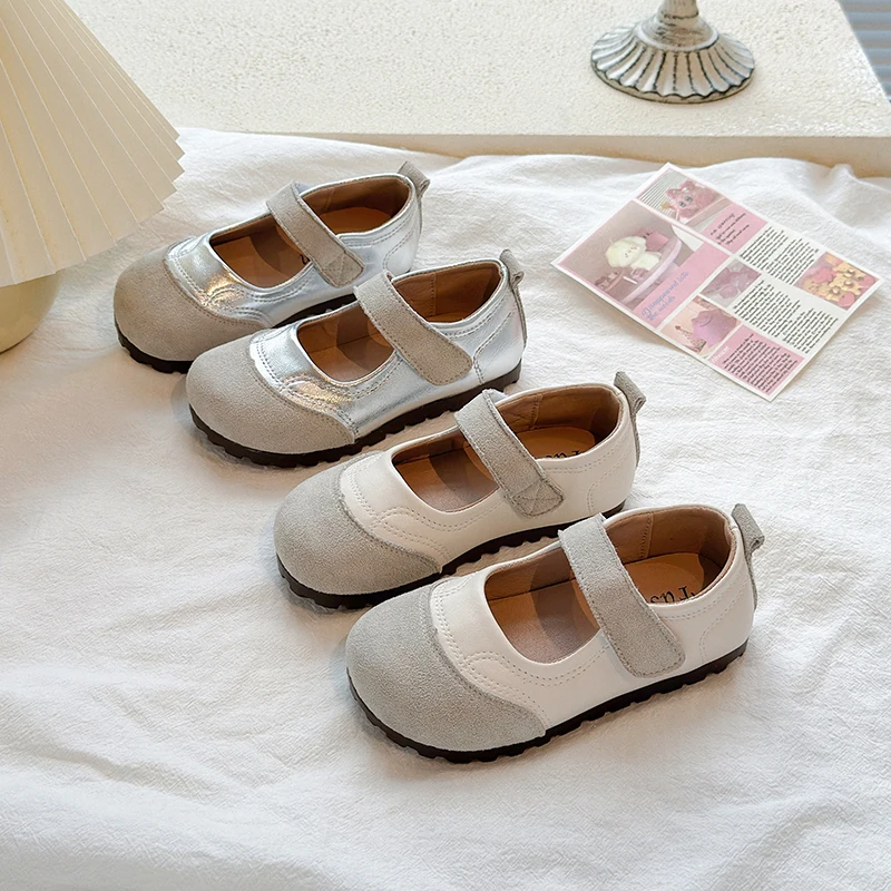 

Children's Leather Shoes 3-18 Years Old Silver Shallow Mouth Girls Single Shoes Spring Autumn Flat Non-slip Kids Casual Shoes