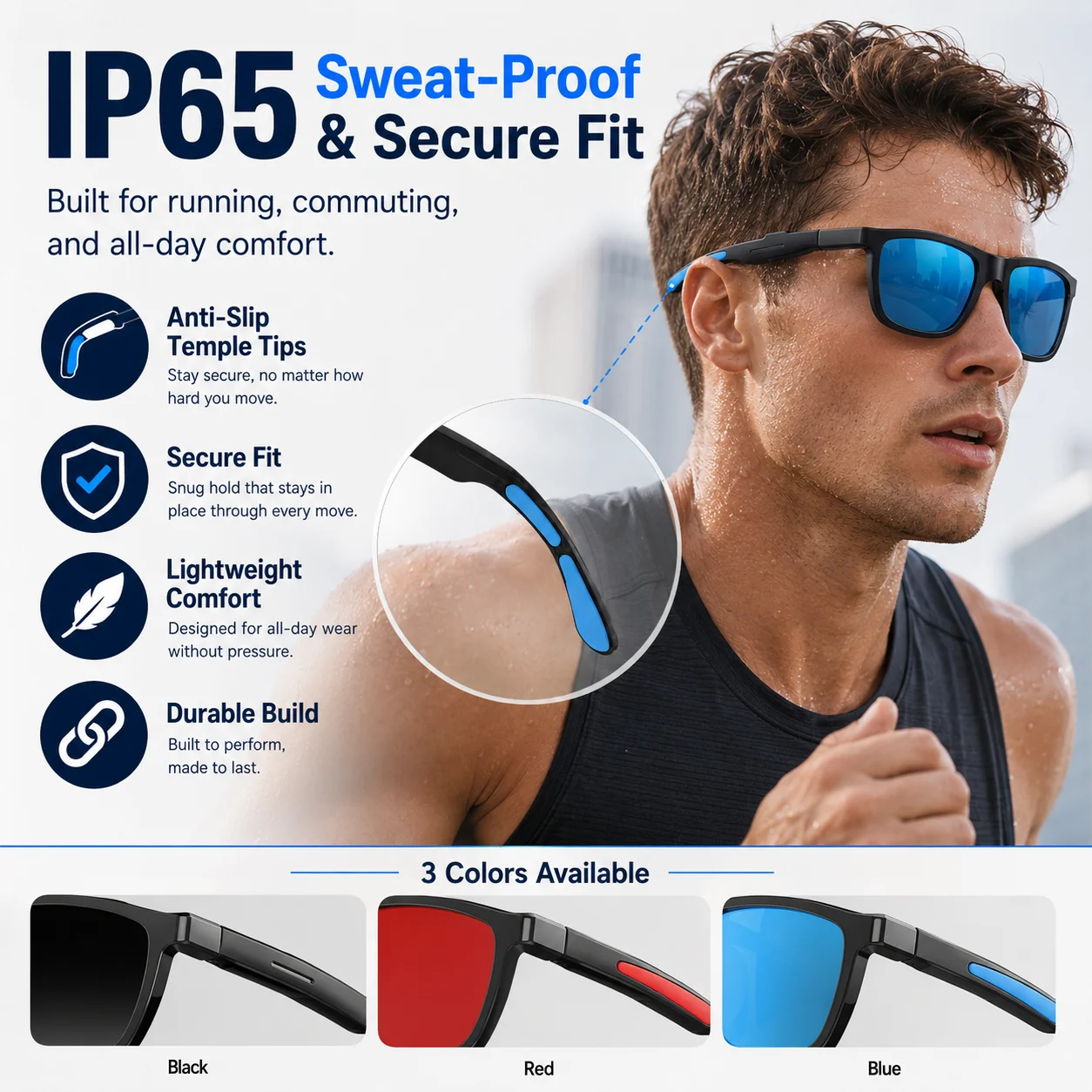 2026 Elite Smart Audio Glasses AI Translation Bluetooth ENC Dual Mic Touch Color-changing Lens IP65 Waterproof TR90 Lightweight view 6