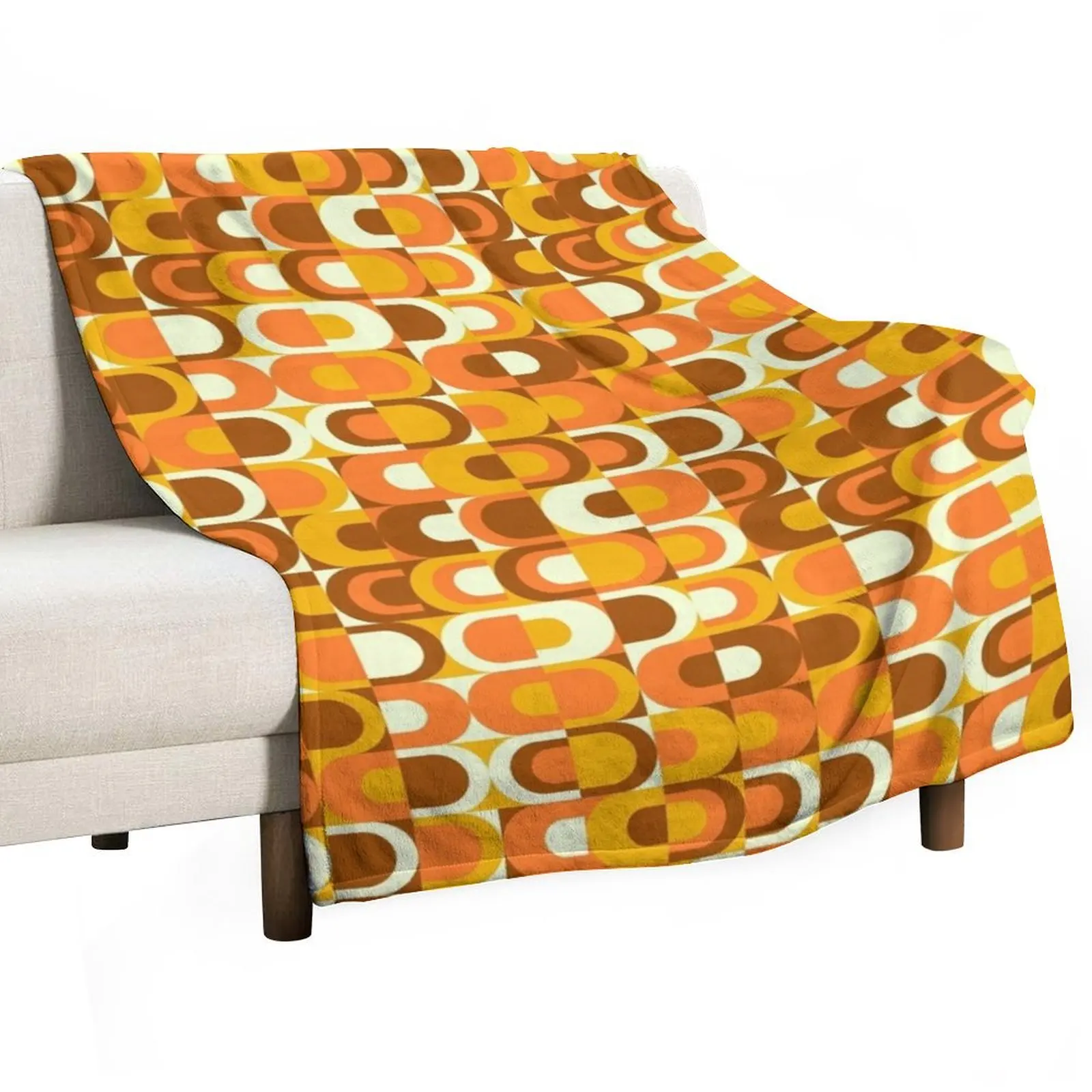 Patrón de los años 70 Retro Industrial en tonos naranja y marrón manta cosplay anime cama a cuadros mantas térmicas suaves para camas