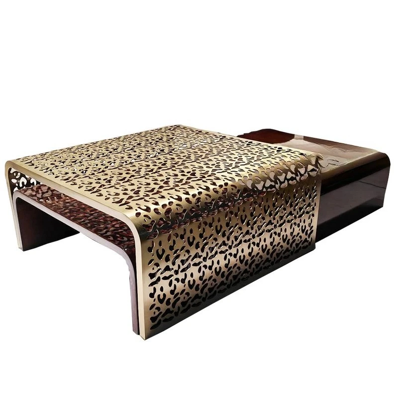 

Retractable coffee table, light luxury and high-end sense, living room home use, metal hollow edge combination