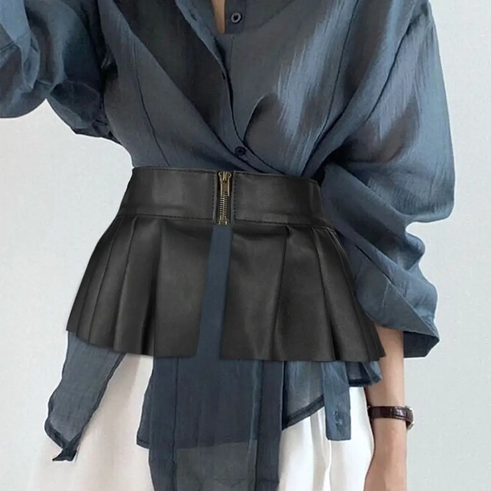 Cross All Match Waist Belt Pleated Skirt Gauze Edge Peplum Cummerbund Geometrically Designed Ruffles Design Decorative Belt