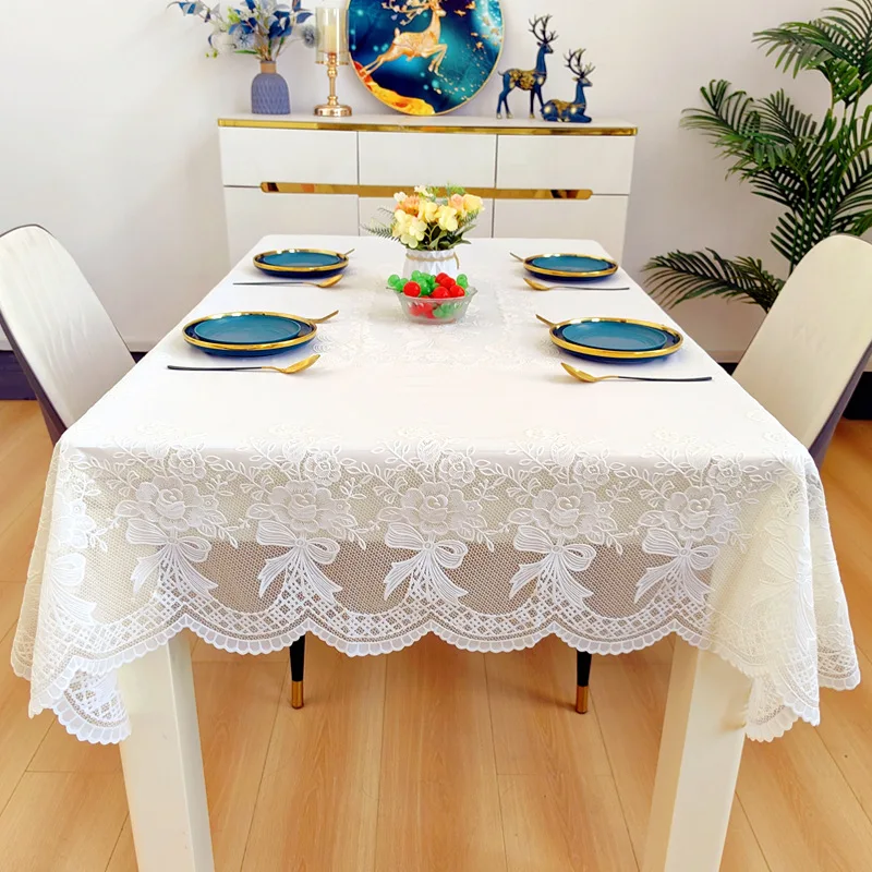 White Transparent Sagging PVC Rectangle Table Mat Plastic Thin Soft Glass Tablecloth Waterproof Table Protection LaceTable Cloth