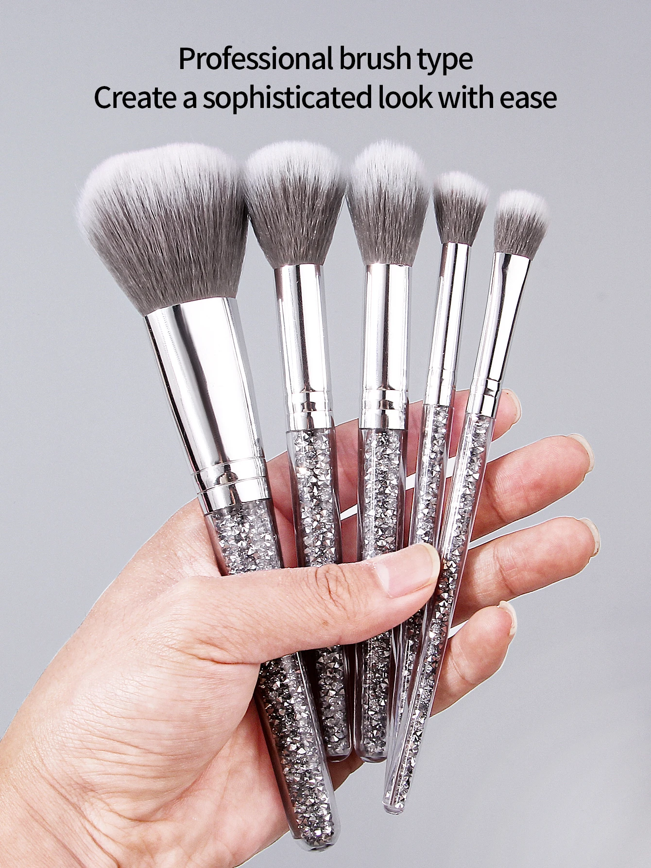 9-częściowy profesjonalny zestaw pędzli do makijażu: zestaw pędzli do makijażu z diamentowymi uchwytami + gąbka do makijażu w kształcie jajka, nieprzywierająca do pudru.