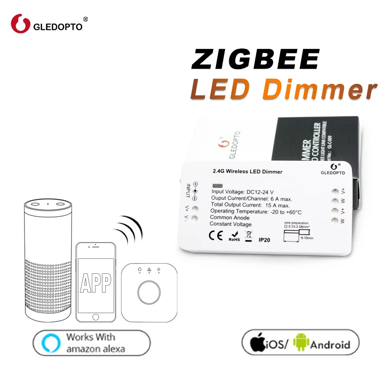 

GLEDOPTO ZIGBEE Smart LED Controller Dimmer Strip Controller DC12/24V ZLL Standard LED App Voice Control Work With Echo Plus