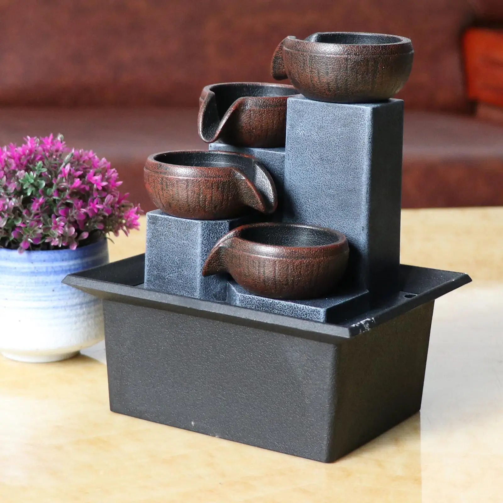Plastic Tabletop Fountain Indoor Small Waterfall Ornament for Desktop Decoration Feng Shui Room Stress Relief