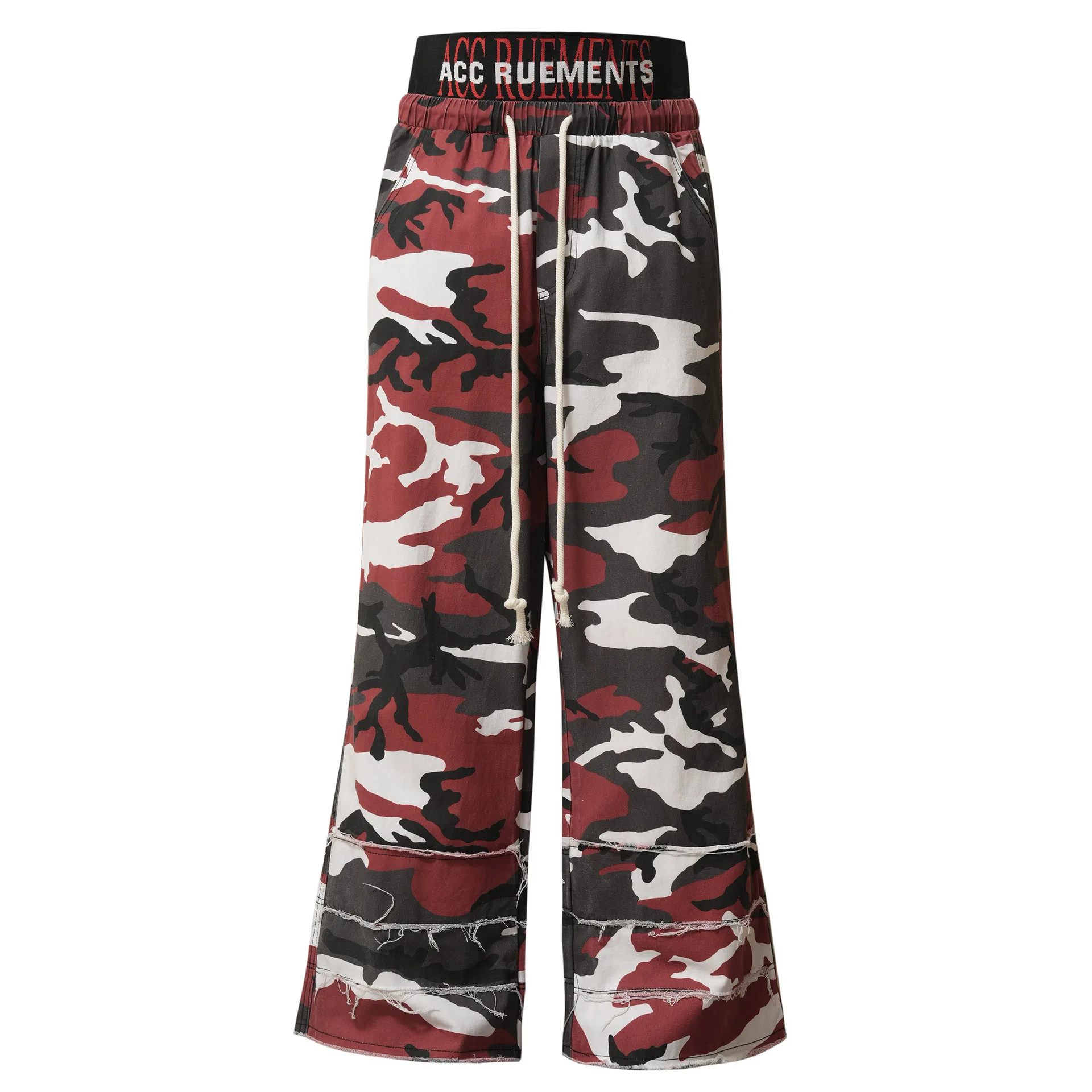 

Vintage High Street Camouflage Flare Jeans Denim Unisex Elastic Waist Drawstring Casual Baggy Camo Wide Leg Jeans Trousers Y2k