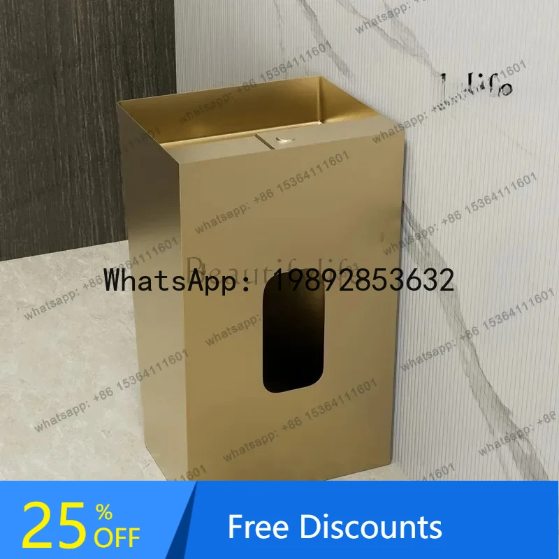 

LL Golden stainless steel column type wash basin Hotel bathroom Square washbasin Integrated floor column basin