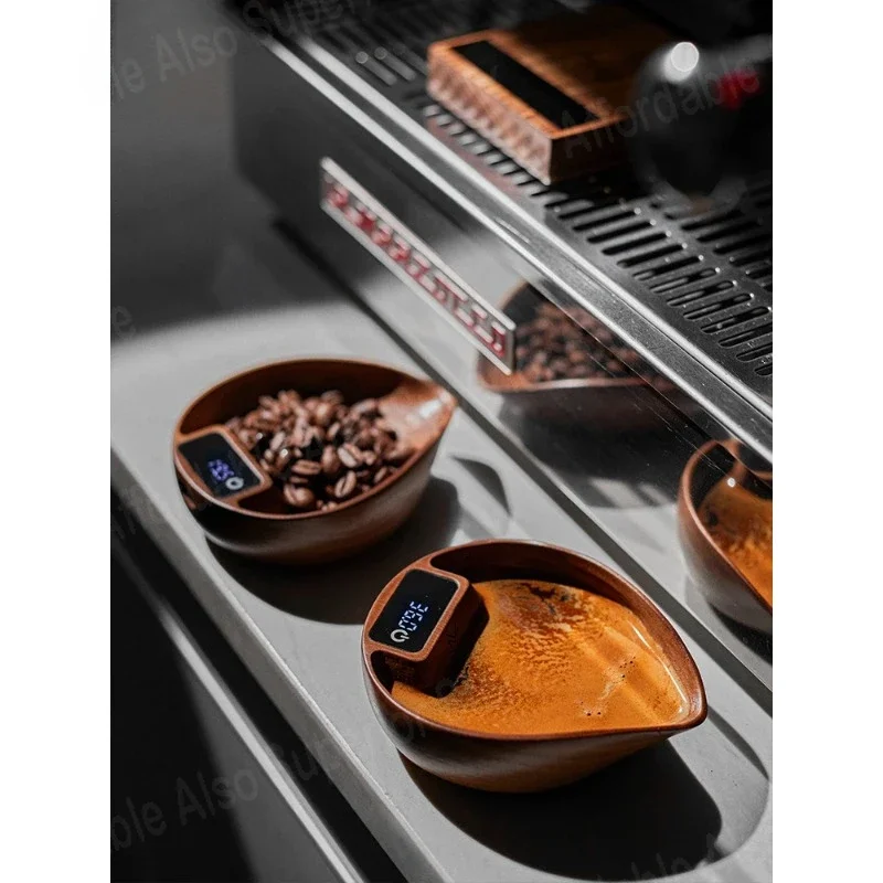 Coffee Appliances Electronic Scale Bean Tray Espresso LED Weighing 0.1g Natural Walnut Wood High Precision Measures