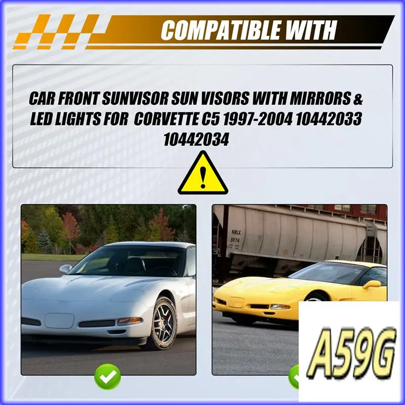 

G9-Car Front Sunvisor Sun Visors With Mirrors & LED Lights For Corvette C5 1997-2004 10442033 10442034