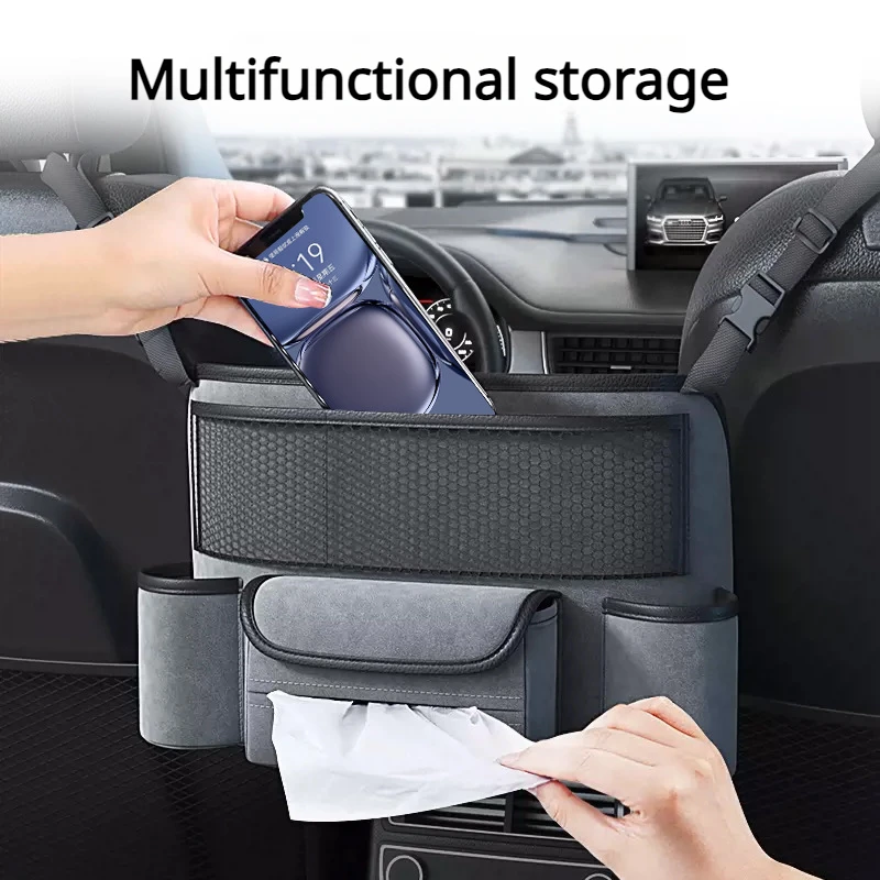 

Suede Car Seat Middle Hanger Storage Bag Luxury Auto Handbag Holder Between Seats Tissue Water Cup Pockets car organizer