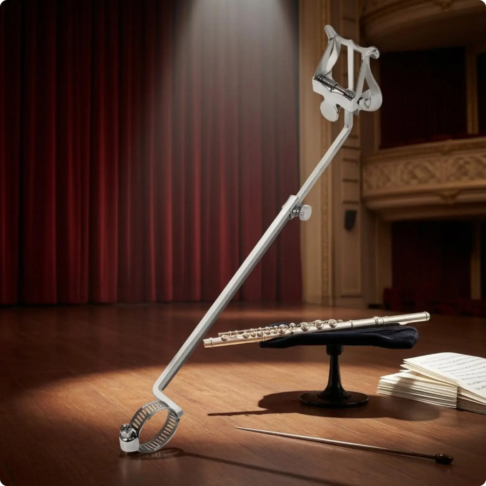 Portable Iron Flute Lyre Sheet Music Holder Strong Clamp Adjustable Stand for Band and Parade Use