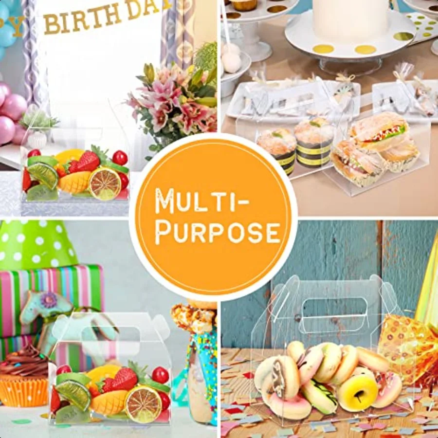 Paquete de 50 cajas de regalo transparentes para panadería, caja de regalo para dulces, cajas de recuerdo de fiesta de plástico para Dert s, cumpleaños, Baby Shower, boda Ho