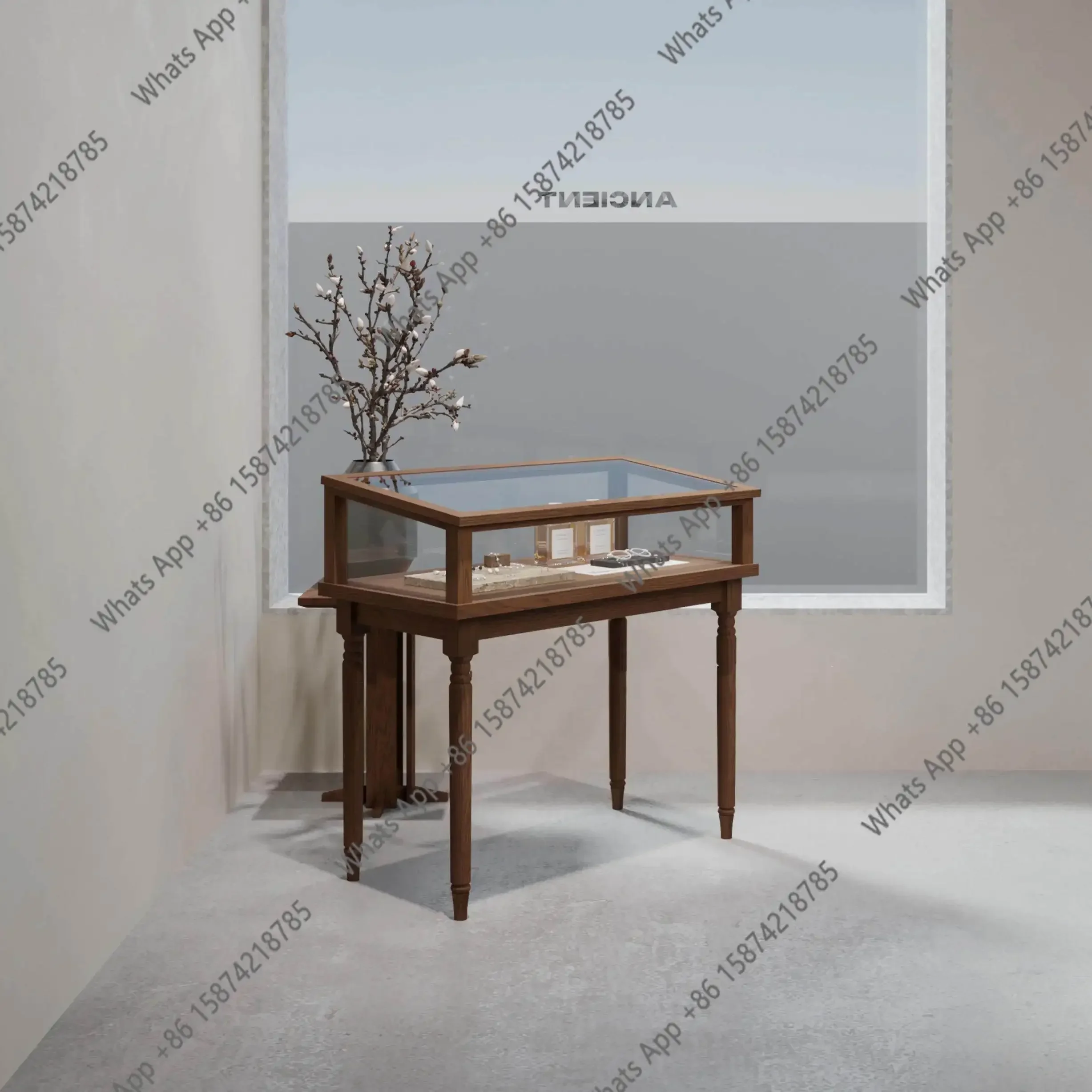 0 Solid Wood Jewelry Cabinets Jewelry Island Flowing Water Cabinets Antique Jade Display Window Sample Display Cabinets X