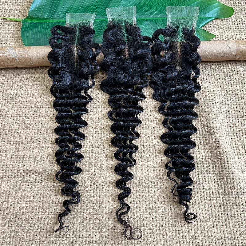 Onda profunda 2x6 hd fechamento de renda apenas cabelo virgem real hd fechamento de renda derreter pele pré arrancado cabelo humano para mulher parte média